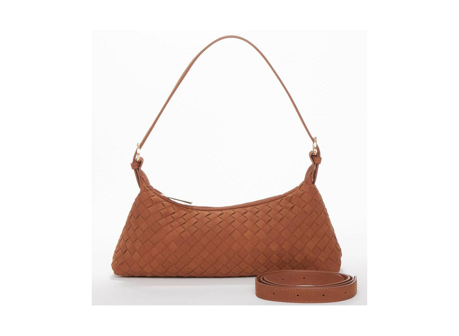 Woven Suede Baguette Bag with Crossbody Strap