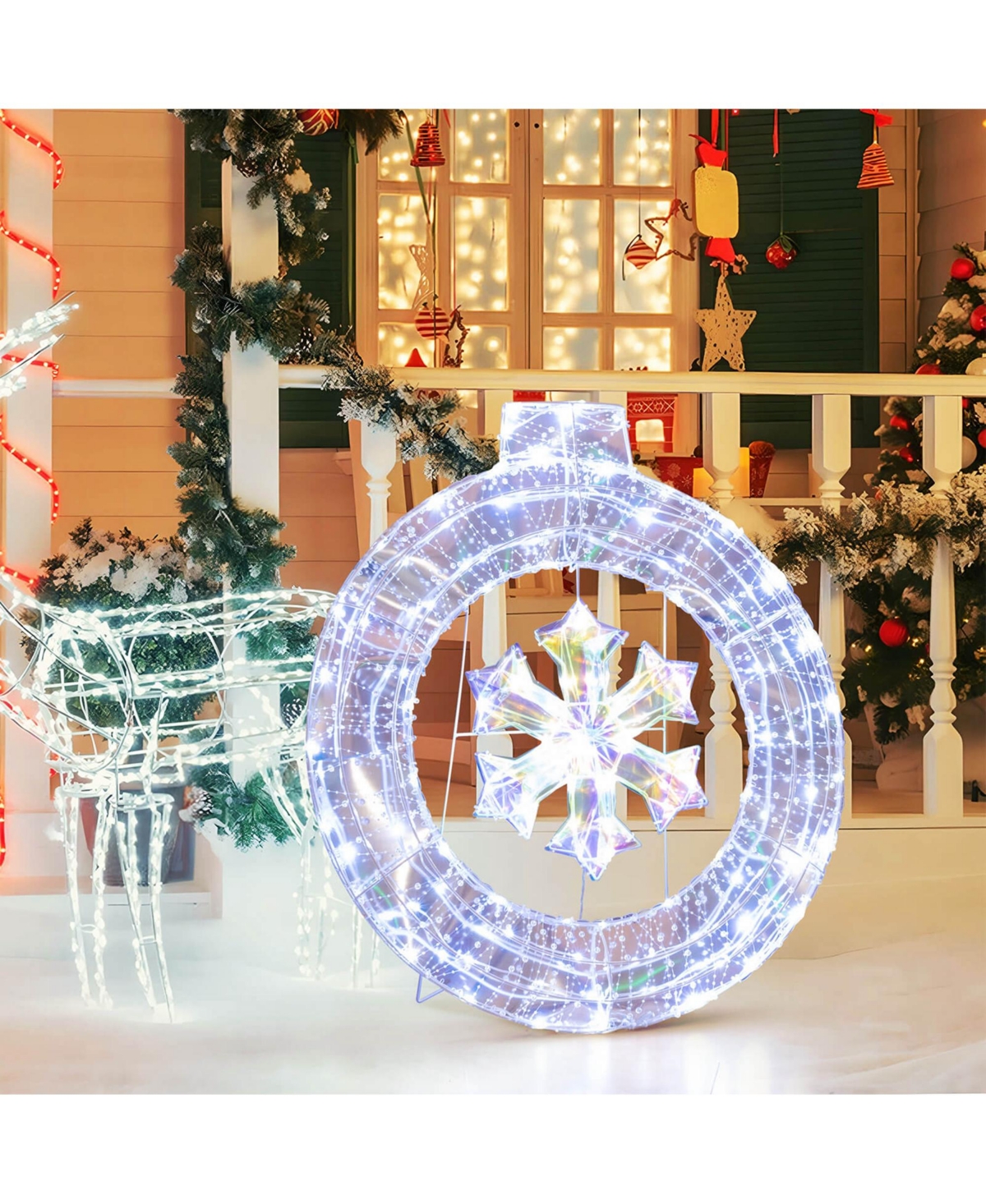 Costway 33" Lighted Ornament Pre-Lit Christmas Wreath with 128 Cold White Led Lights
