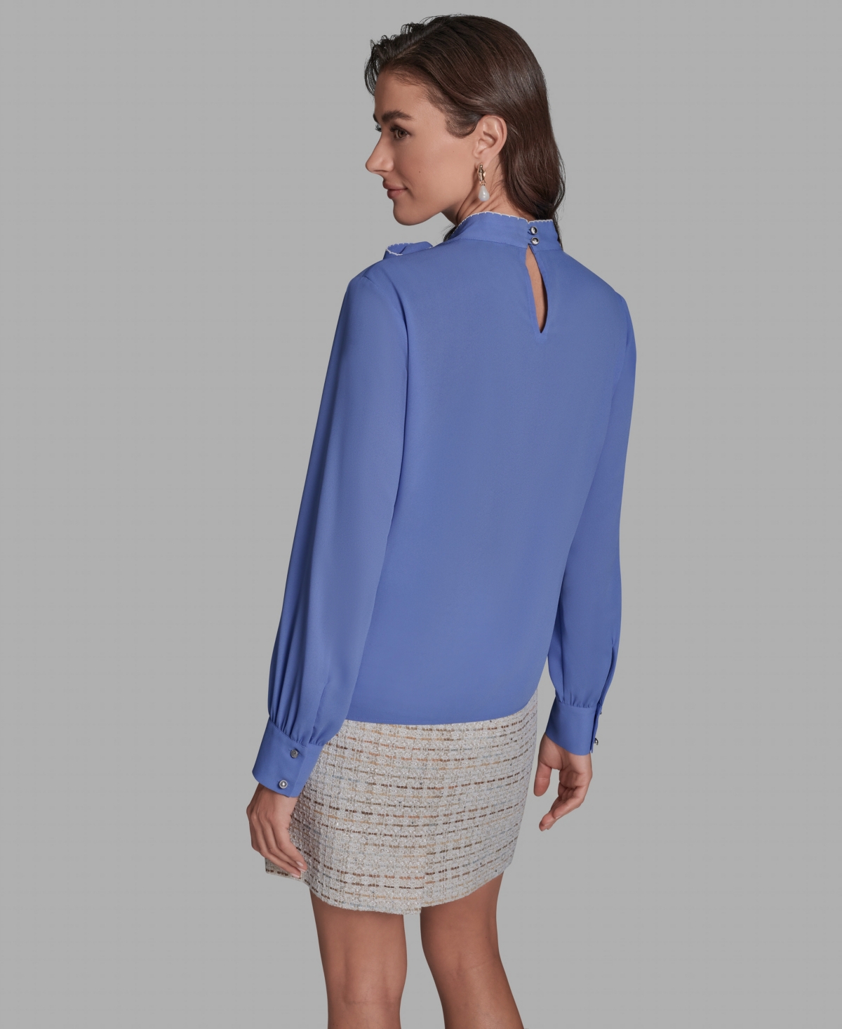 Bcbg Women's Contrast Tie Neck Long-Sleeve Top