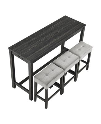 Industrial 4-Piece Bar Table Set with Power Outlet in Grey