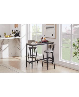 CASAINC Bar Table Set with 2 Stools and Cushioned Backrest
