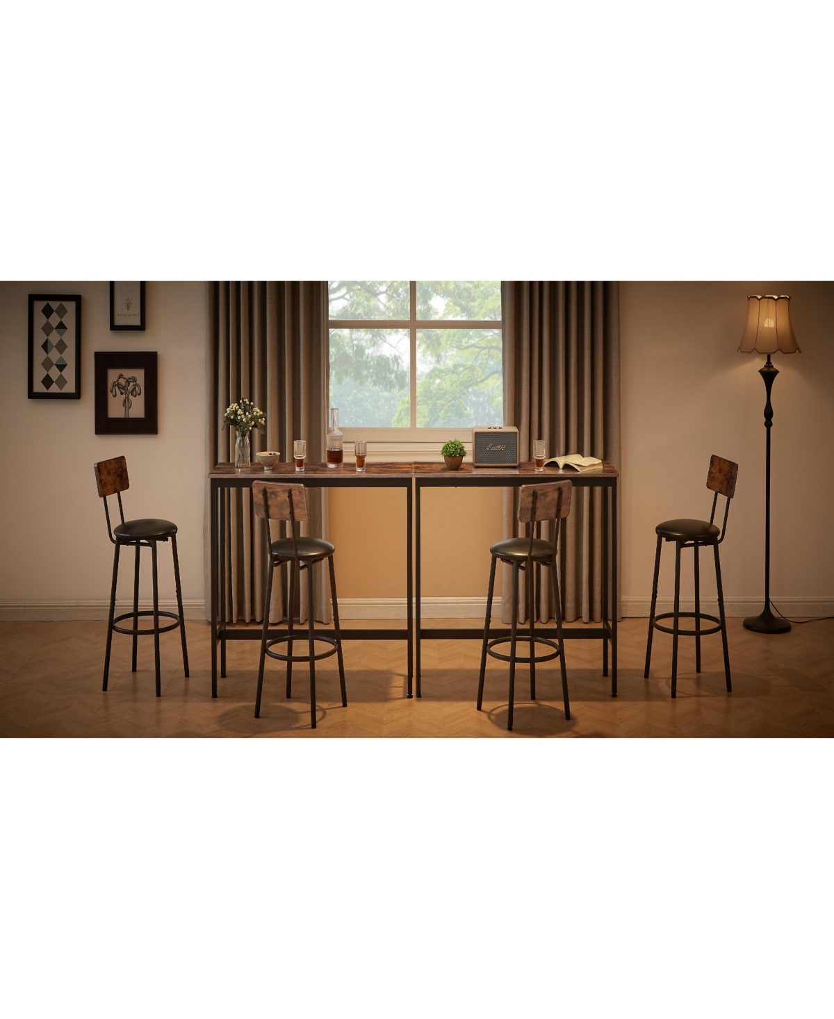 Casainc Bar Table Set with 2 Stools and Cushioned Backrest