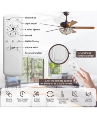 52-inch Elegant and Simple Brown 5-Blade Flush Mount with Remote Control and Timer Functions