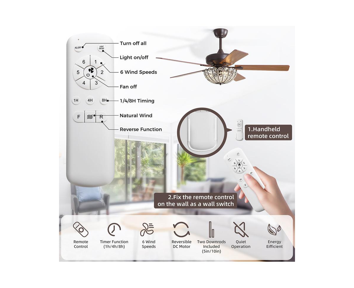 Sofucor 52-inch Elegant and Simple Brown 5-Blade Flush Mount with Remote Control and Timer Functions