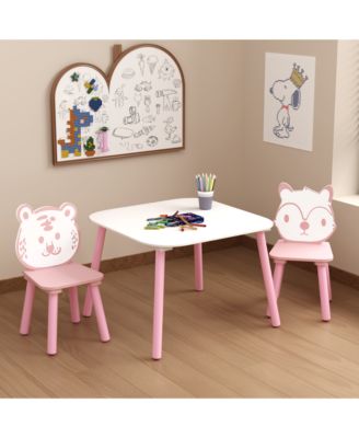 3-Piece Kids Table and Chair Set with Animal Backrest Activity Table