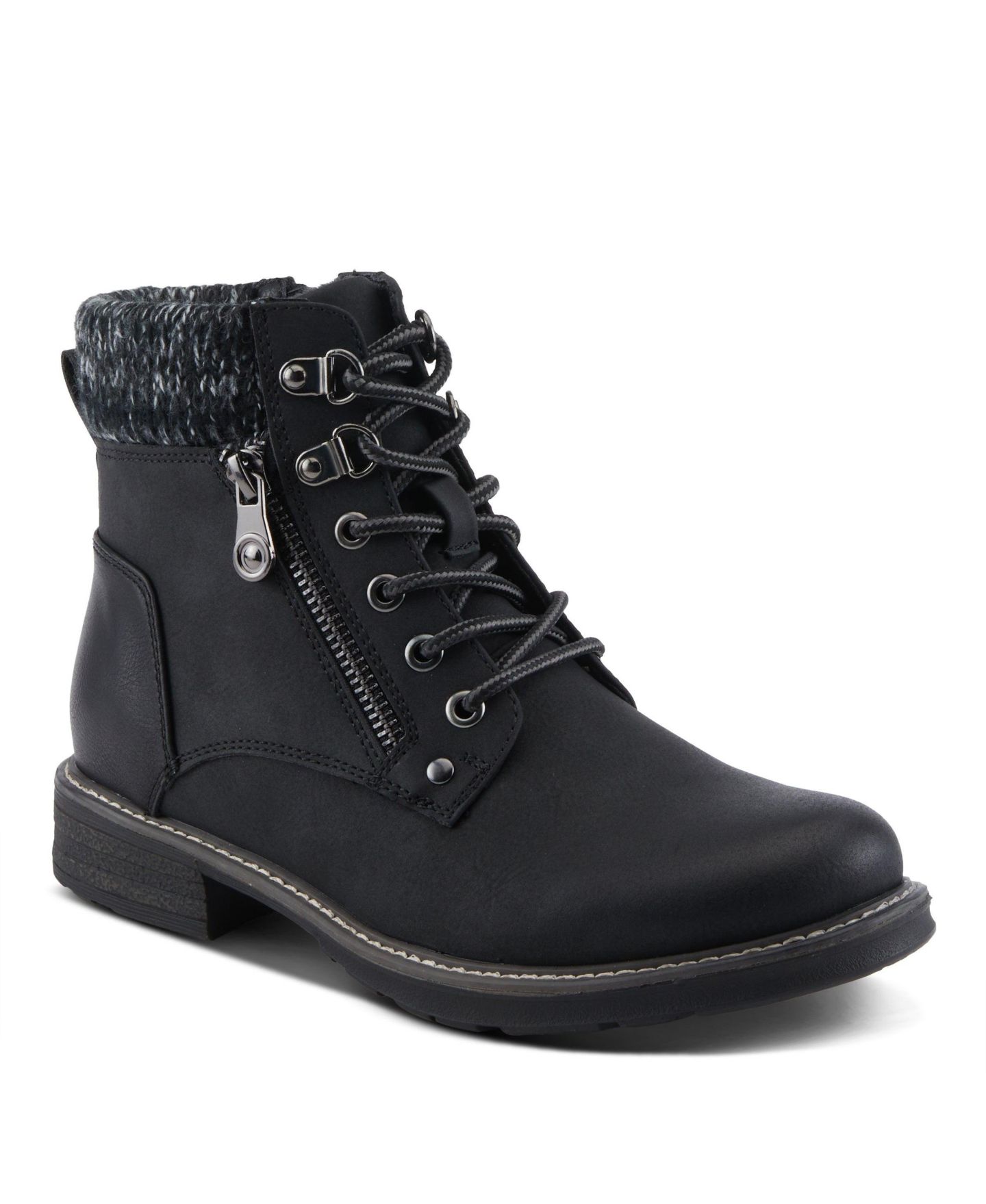 Женские ботинки Patrizia Women s Jadelyn Hiker-Inspired Lace-Up Boots with Sweater Collar and Zipper, цвет: Чёрный — фото 1
