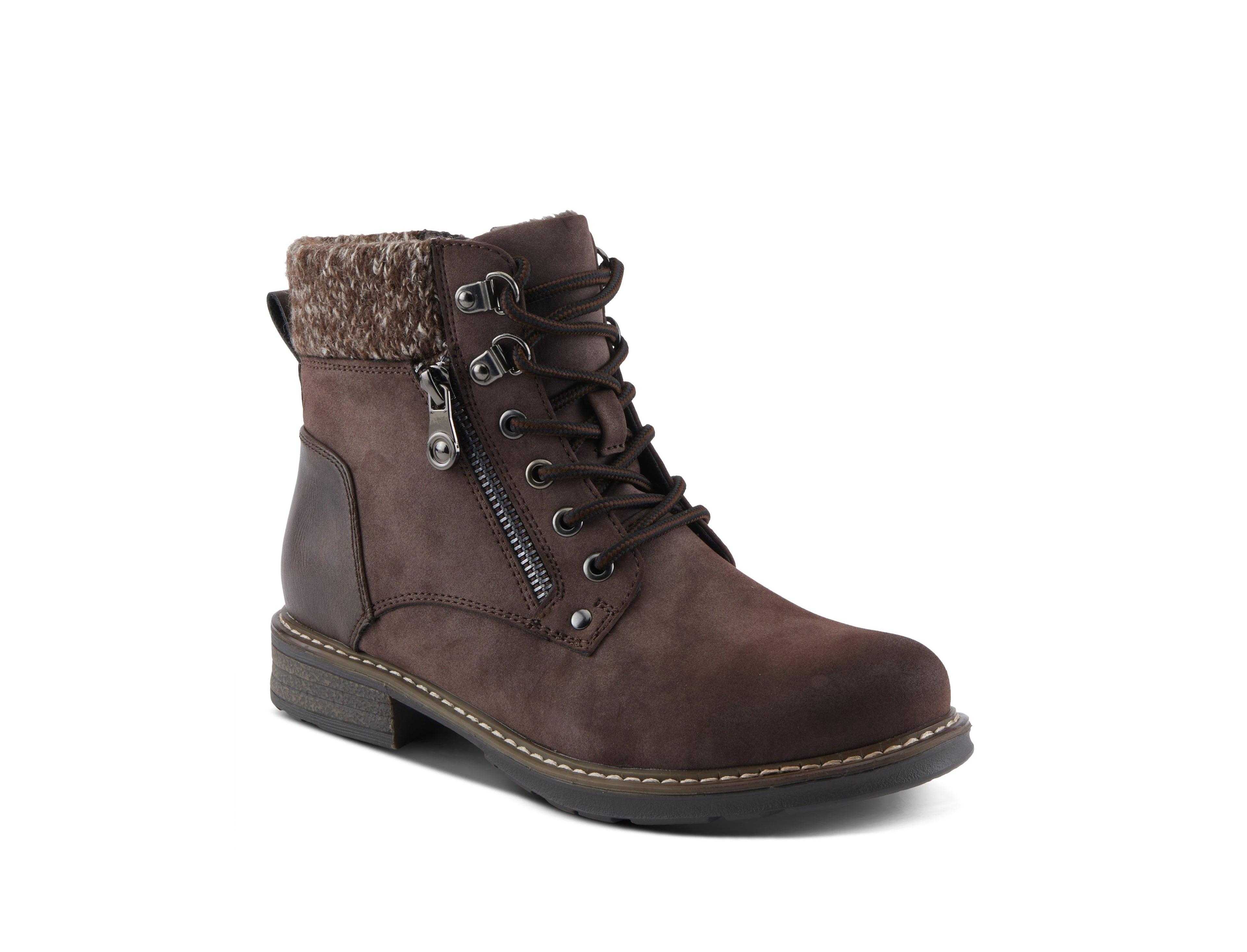 Patrizia Women's Jadelyn Hiker-Inspired Lace-Up Boots with Sweater Collar and Zipper