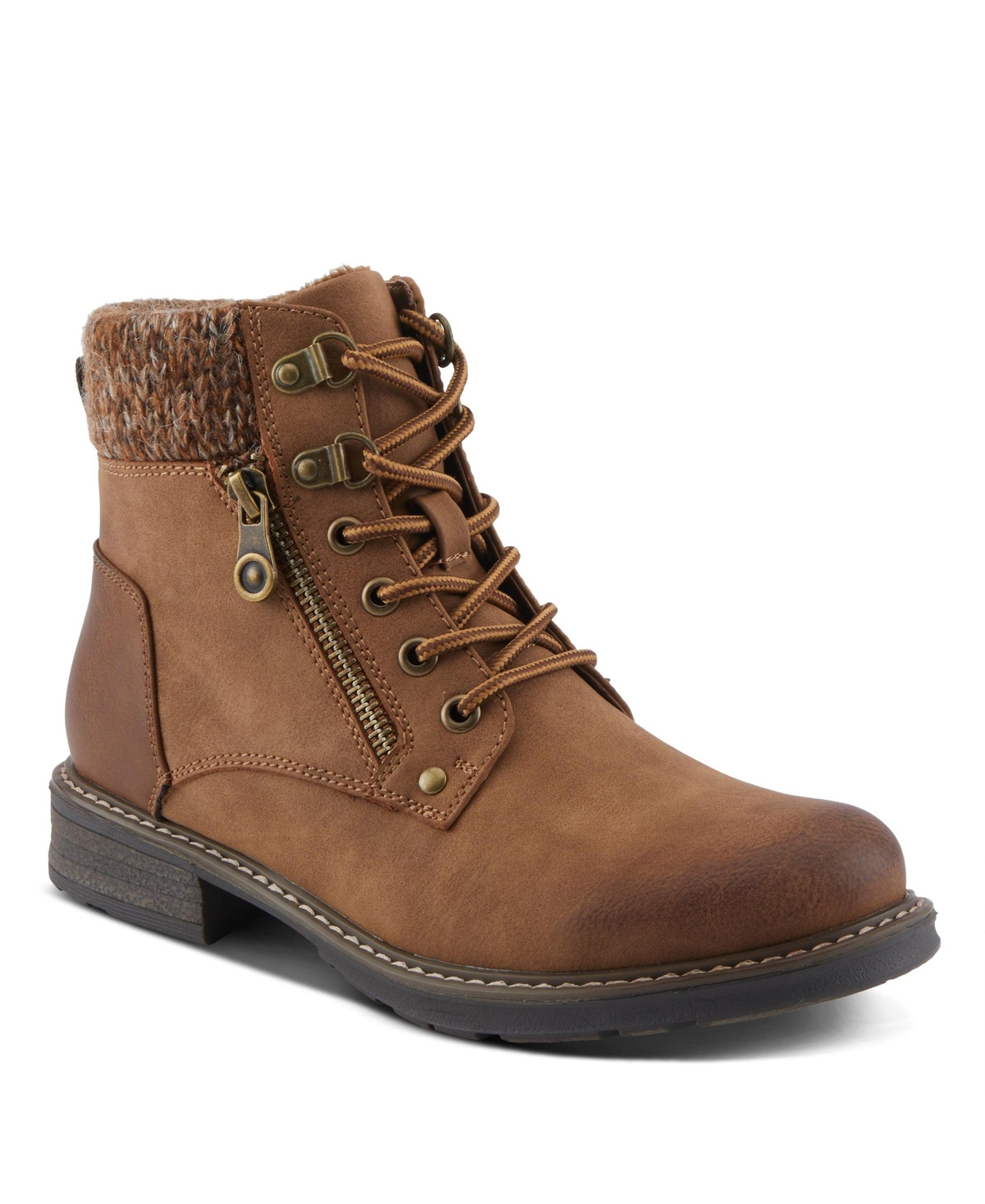 Patrizia Women's Jadelyn Hiker-Inspired Lace-Up Boots with Sweater Collar and Zipper