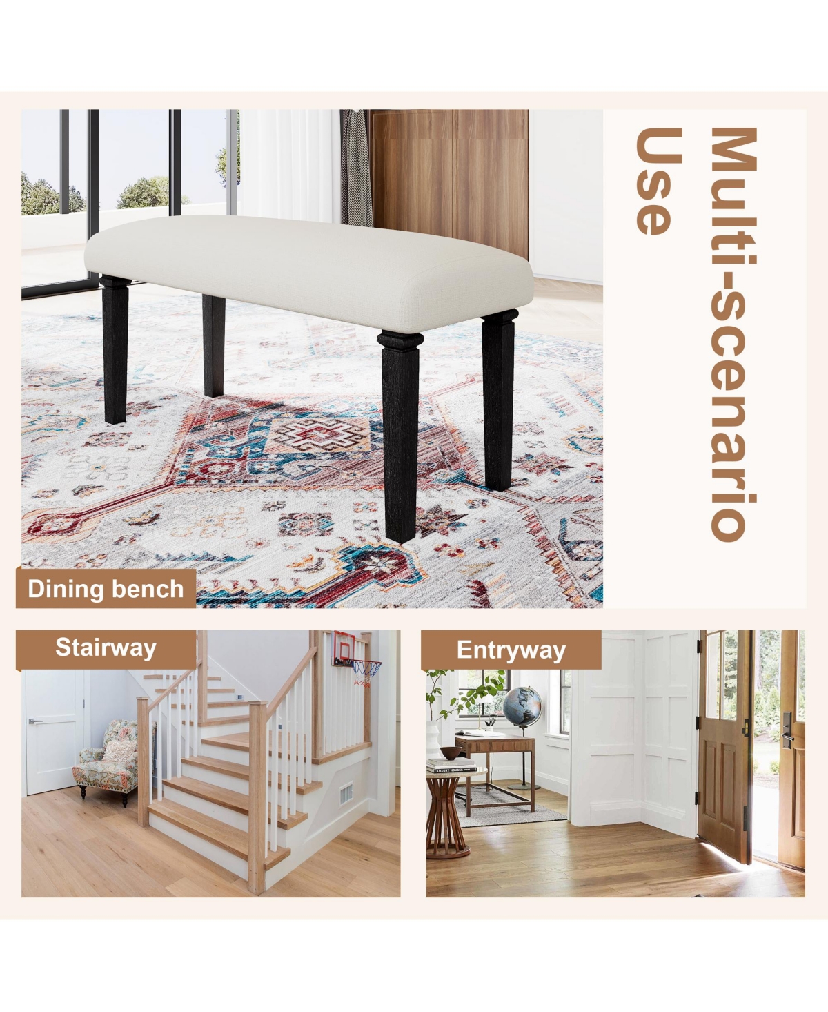 sumyeg 6-Piece Retro Dining Set with Wooden Rectangular Table 4 Chairs and Bench