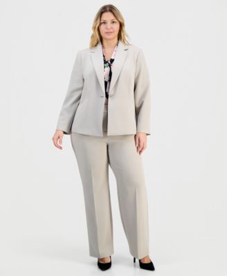 Plus Size Stretch-Crepe Single-Button Jacket, Printed Knot-Neck Sleeveless Top & High-Rise Stretch-Crepe Straight-Leg Pants