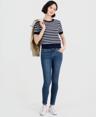 Women's Cotton Roll-Neck Raised-Stripe Sweater