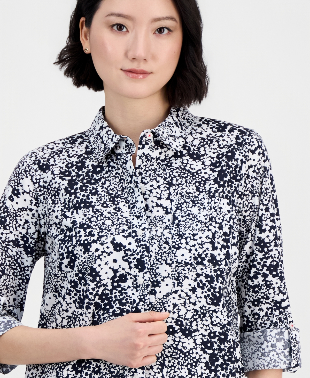 Nautica Women's Patterned Roll-Tab Shirt