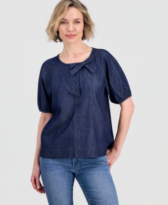Women's Chambray Side Bow Blouse