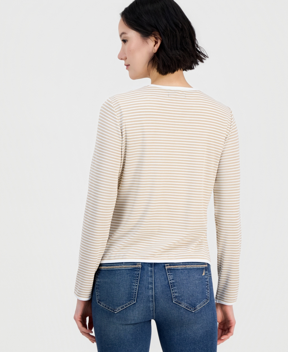 Nautica Jeans Women's Long-Sleeve Striped Cardigan Top