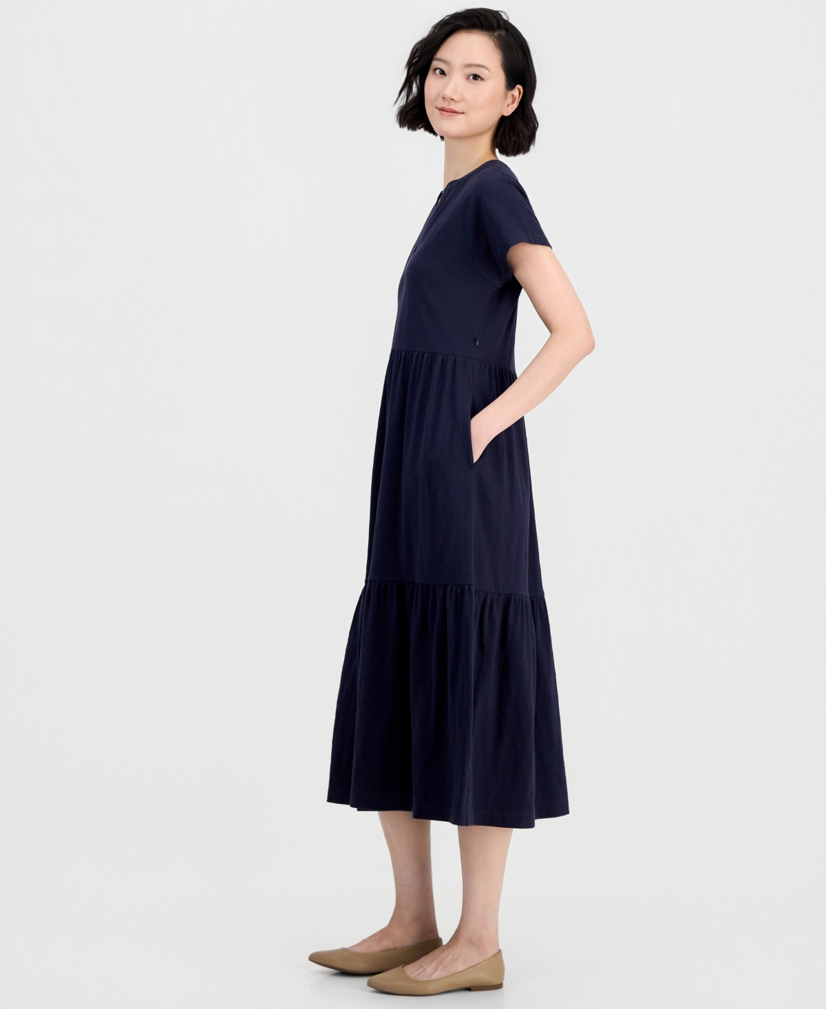 Nautica Jeans Women's Cotton Tiered Midi Dress