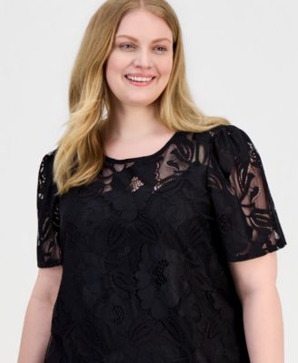 Plus Size Lace Short-Sleeve Top