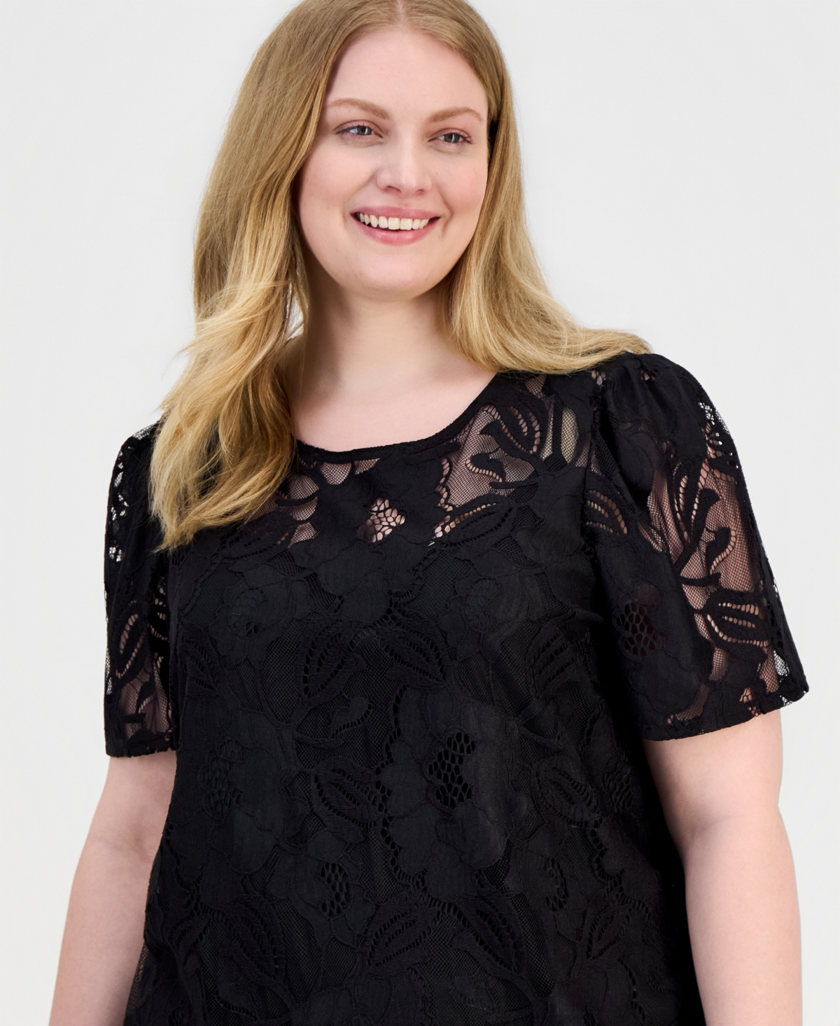 Anne Klein Plus Lace Short-Sleeve Top