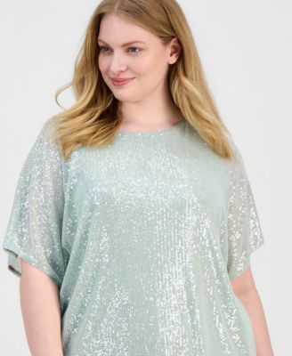 Plus Size Sequined Dolman-Sleeve Top