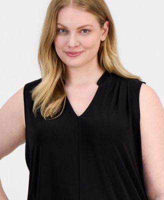 Plus Size Pleated-Shoulder Sleeveless Top