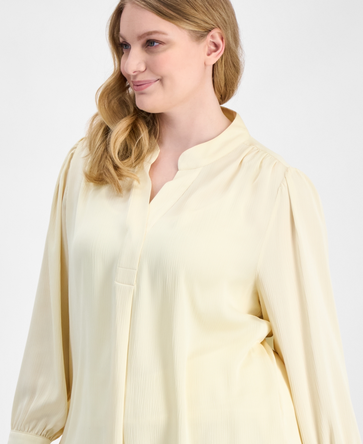 Anne Klein Plus V-Neck Long-Sleeve Blouse