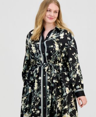 Plus Size Long-Sleeve A-Line Midi Shirtdress