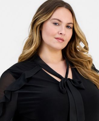 Plus Size Ruffle-Sleeve Tie-Neck Blouse