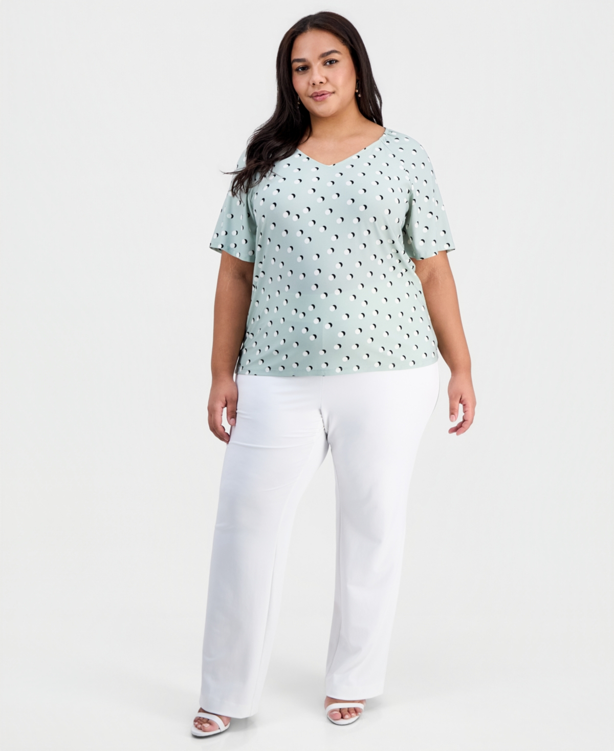 Ak Anne Klein Plus Size Printed V-Neck Flutter-Sleeve Top