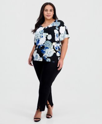 Plus Size Printed V-Neck Flutter-Sleeve Top