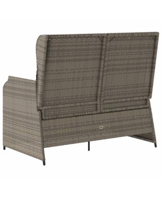 Reclining Patio Bench Grey PE rattan Standard outdoor bench size
