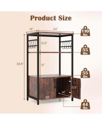 3-Tier Kitchen Baker s Rack with Cabinet 2 Open Shelves 10 S-Shaped Hooks