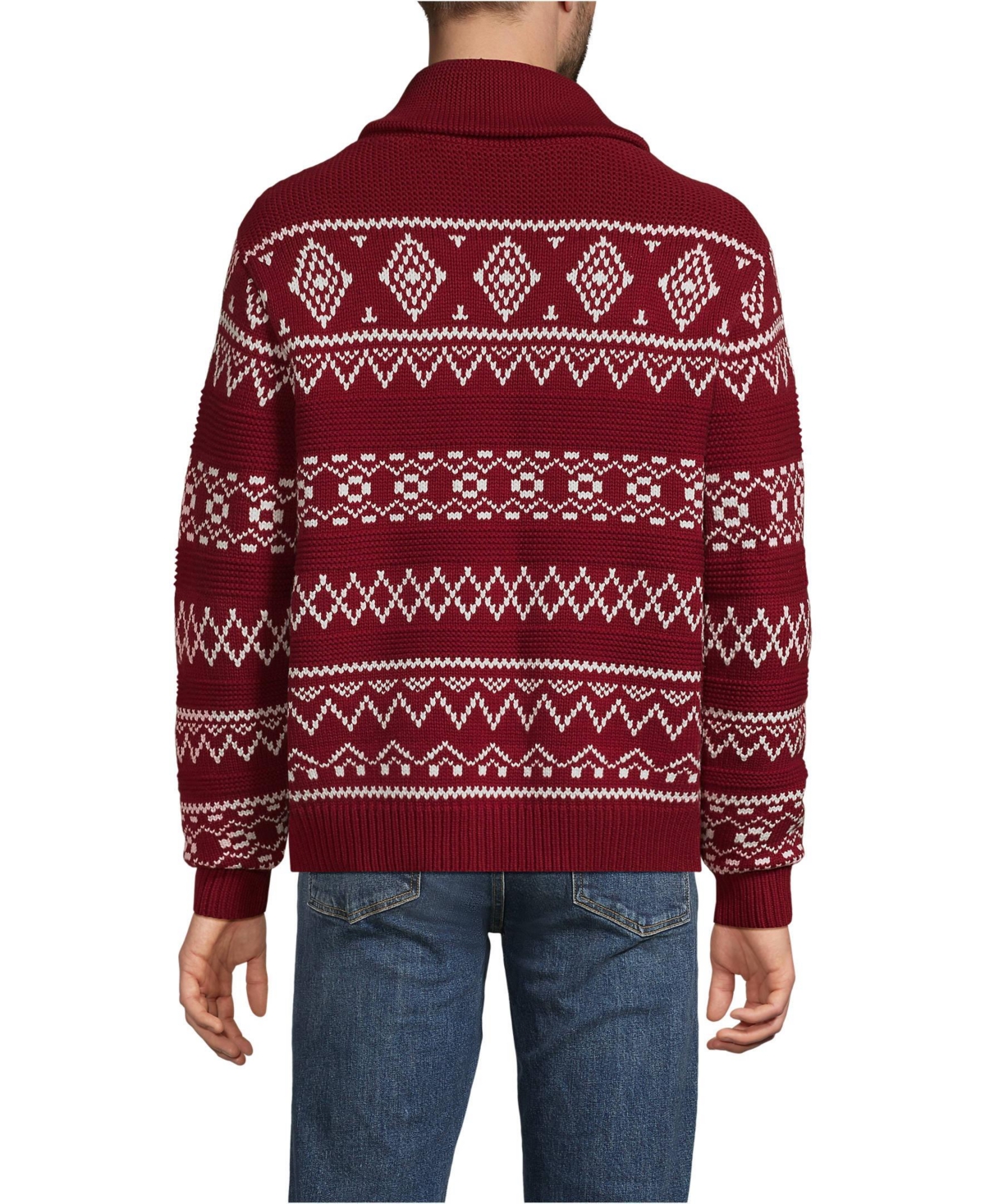 Lands' End Men's Long Sleeve Cotton Blend Shawl Fairisle Cardigan