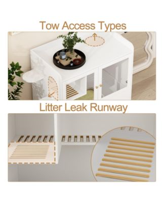 Cat Litter Box Furniture Hidden, Cats Condo Pet House with Stairs, Indoor Cat Litter House