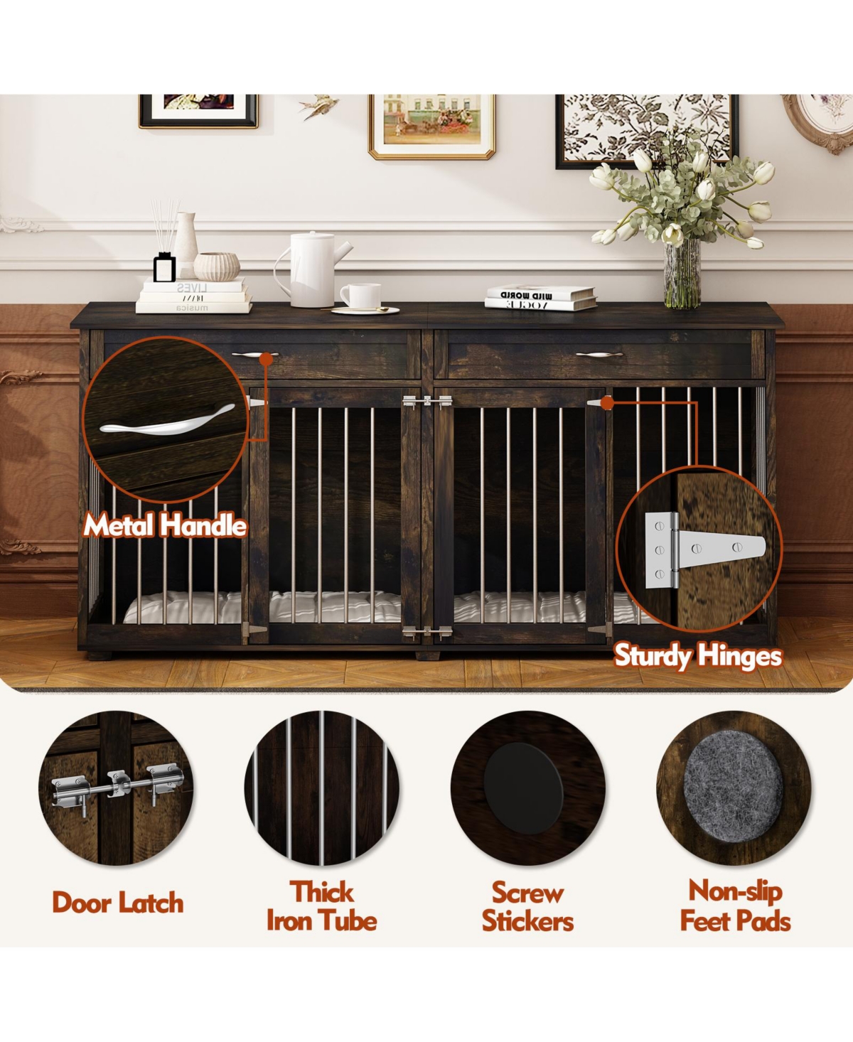 Homsee Furniture Style Dog Crates Large Wooden Pet Kennels with 2 Drawers