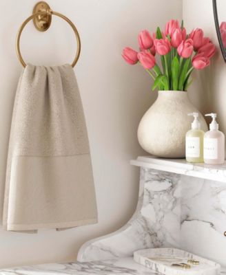 Cotton and Linen-Texture Border 6 Pack Hand Towel Set