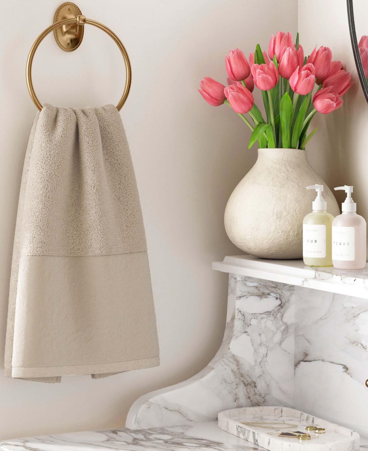 Linery & Co Cotton and Linen-Texture Border 6 Pack Hand Towel Set