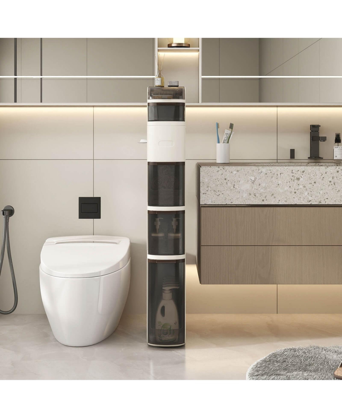 Costway -Tier Narrow Bathroom Storage Cabinet with Drawers Tissue Box Wheels for Kitchen