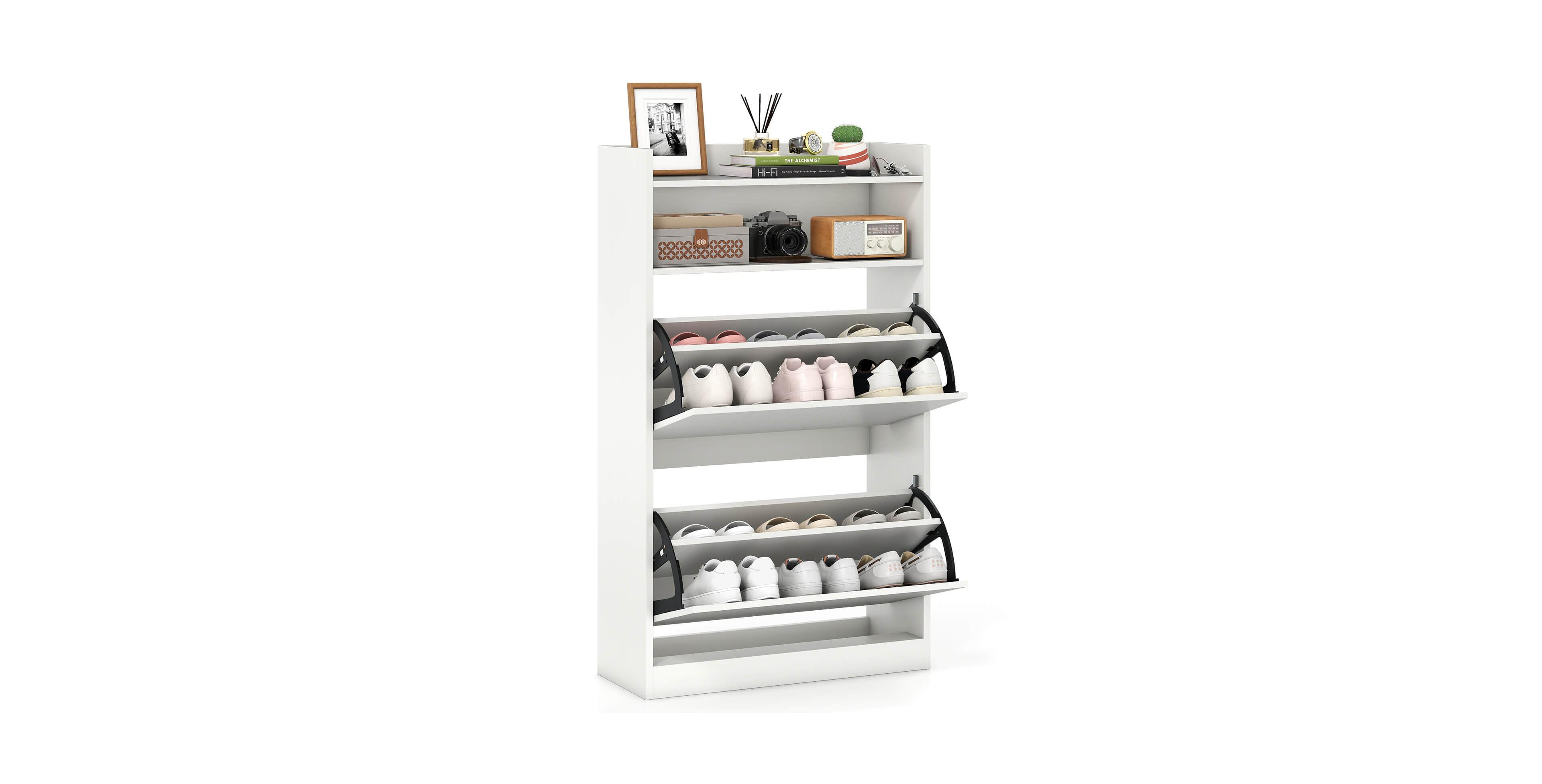Shoe Storage Cabinet with 2 Flip Drawers, Adjustable Removable Shelves for Entryway
