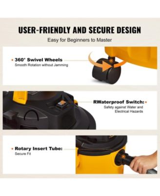 Shop Vacuum Wet & Dry, 5-Gal 6 Peak HP Vac with Powerful Suction & Blower, 2-in-1 Crevice Nozzle, Pet Hair, Car Cleaning