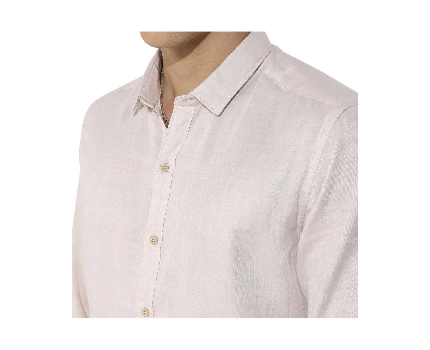 Men's Beige Basic Oxford Shirt
