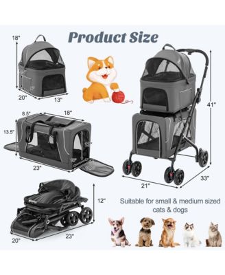 Double Pet Stroller for 2 Dogs or Cats w/ 2 Detachable Carriers Safety Belt