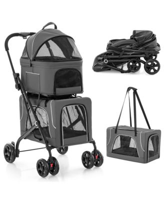 Double Pet Stroller for 2 Dogs or Cats w/ 2 Detachable Carriers Safety Belt