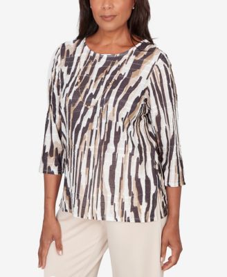 Women's Seville Animal Print Pleated Top with Necklace