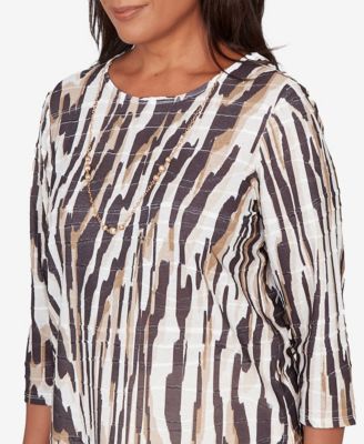 Petite Seville Animal Print Pleated Top with Necklace