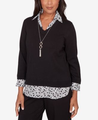 Petite Seville Print Woven Two in One Sweater with Necklace