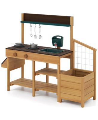 Play Kitchen for Kids Wooden Toy Kitchen Playset with Removable Faucet & Sink