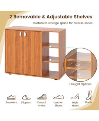 3-Tier Wooden Shoe Storage Organizer with Doors & 3-Level Adjustable Open Shelves