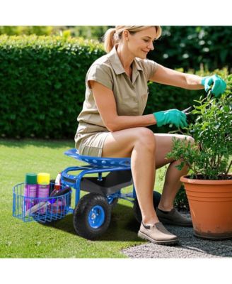 Heavy Duty Garden Cart with Tool Tray and 360 Swivel Seat