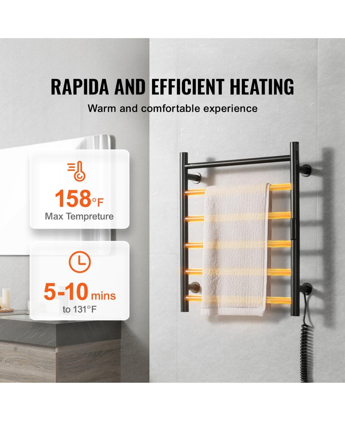 Ecooso 6-Bar Wall Mounted Heated Bathroom Rack Towel Warmer Rack