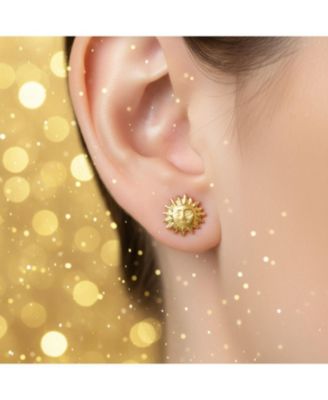 Summer Vacation Solar Sun Beach Fun Celestial Sunburst Sun 1 Piece Stud Earring Screw Back Yellow 10K Gold
