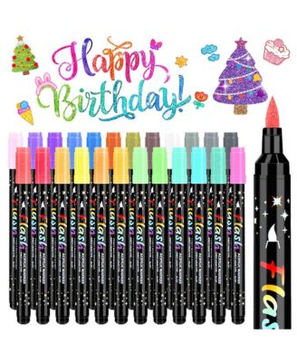 12 Colors Glitter markers, Soft-Tipped Drawing Pens, Quick-Drying and Colorfast for Rock Painting, Canvas, Fabric & Creative Crafts